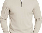 COOFANDY sweter męski z golfem na zamek 1/4, beżowy – zdjęcie 1