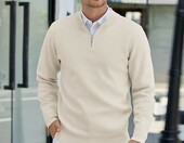COOFANDY sweter męski z golfem na zamek 1/4, beżowy – zdjęcie 2