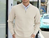 COOFANDY sweter męski z golfem na zamek 1/4, beżowy – zdjęcie 3