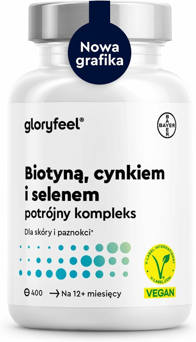 Gloryfeel Biotyna + Cynk + Selen – 400 tabletek na skórę, włosy, paznokcie
