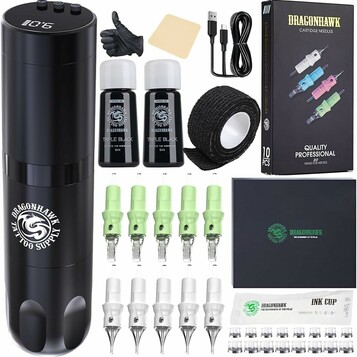 Dragonhawk X3 – bezprzewodowa maszynka do tatuażu, zestaw z akcesoriami