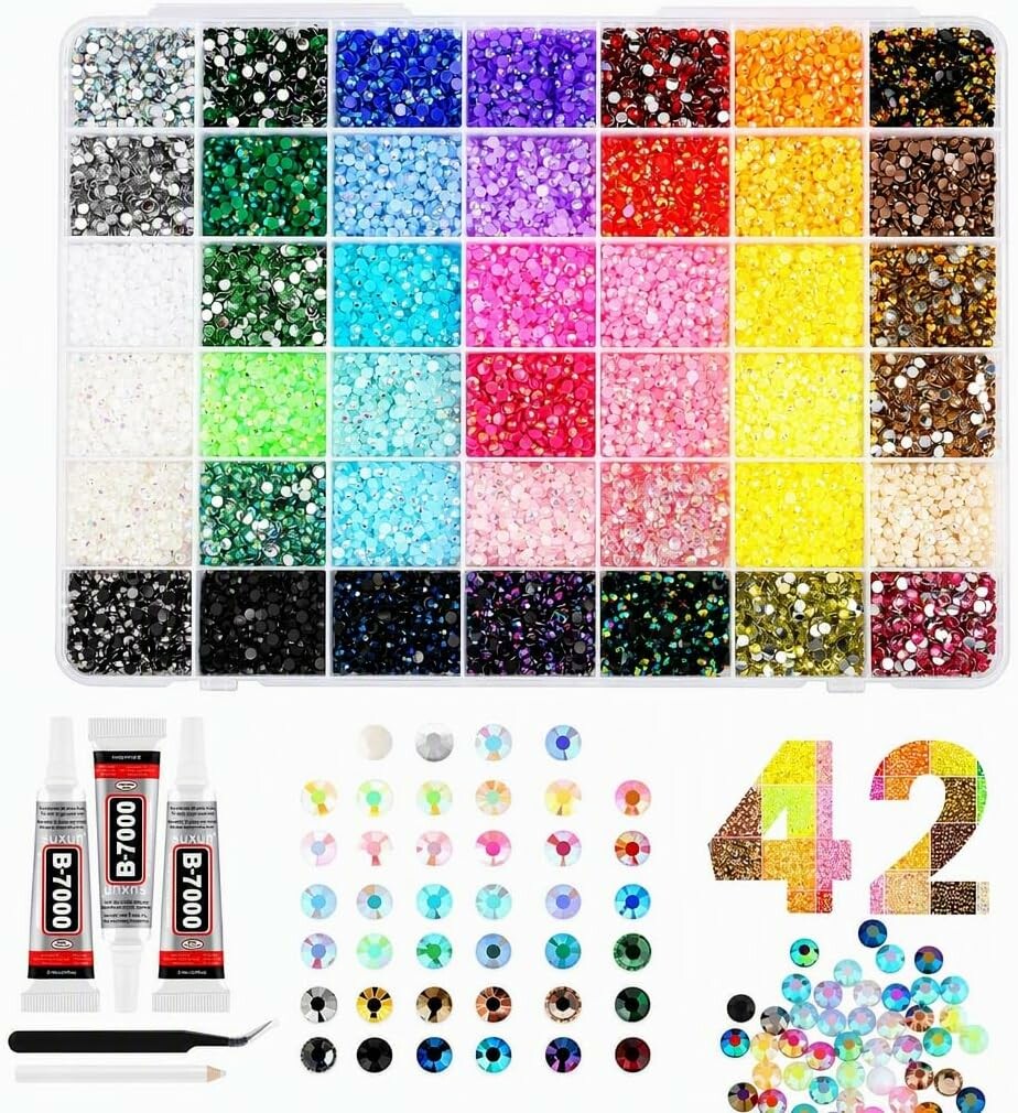 heavenlife Kryształki i perełki 3 mm, 42 kolory – zestaw do scrapbookingu i decoupage