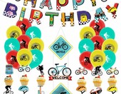 Zestaw dekoracji urodzinowych rowerowych QUERICKY - baner, balony, toppery – zdjęcie 1