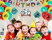 Zestaw dekoracji urodzinowych rowerowych QUERICKY - baner, balony, toppery – zdjęcie 4
