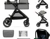 Kinderkraft ESME 3w1 wózek głęboki z gondolą i fotelikiem samochodowym, beżowy – zdjęcie 1