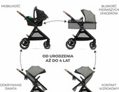 Kinderkraft ESME 3w1 wózek głęboki z gondolą i fotelikiem samochodowym, beżowy – zdjęcie 4