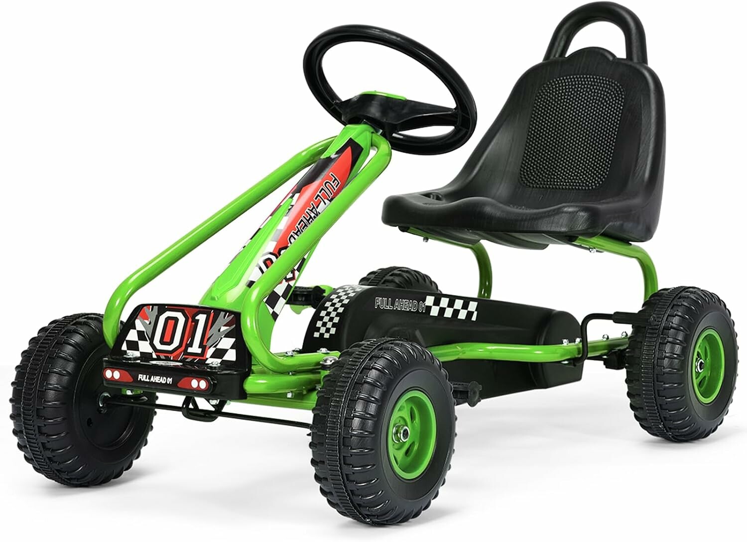 COSTWAY gokart na pedały dla dzieci, regulowane siedzisko, do 30 kg, zielony