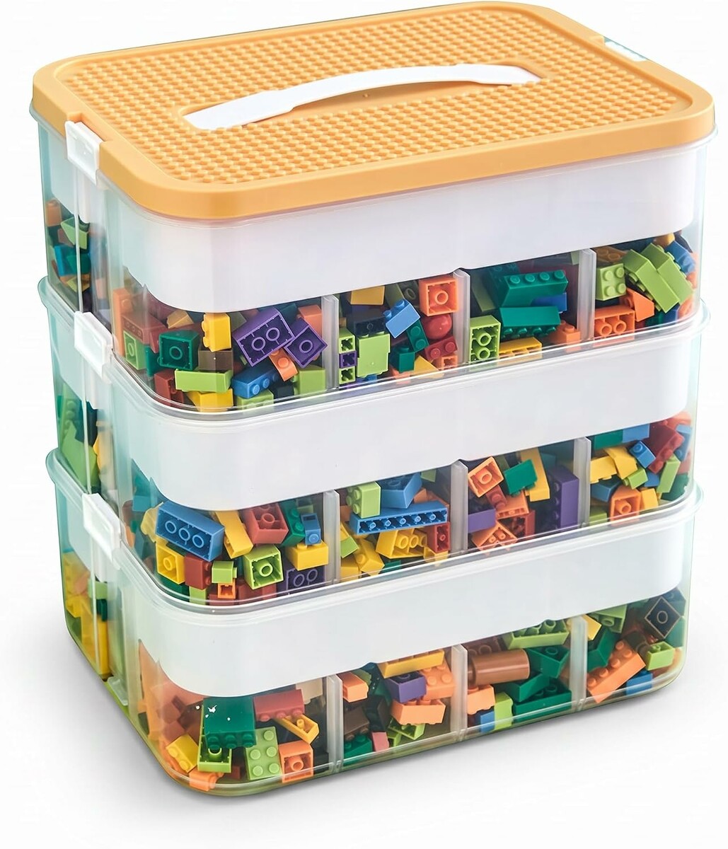 Utensy Pojemnik na klocki LEGO z pokrywką do budowania, 3 przegródki