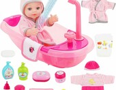 deAO Lalka niemowlęca z wanną i akcesoriami do kąpieli, 30 cm – zdjęcie 1