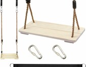 KINSPORY huśtawka ogrodowa drewniana z regulowaną liną, do 130 kg – zdjęcie 1