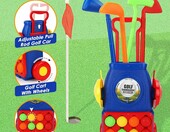 deAO zestaw mini golfa dla dzieci z wózkiem, 4 kije, piłki i otwory treningowe – zdjęcie 2