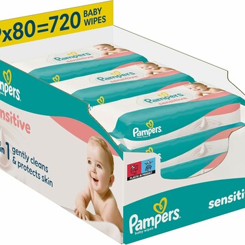 Chusteczki nawilżane 9x80 Pampers Sensitive (stan nowy)