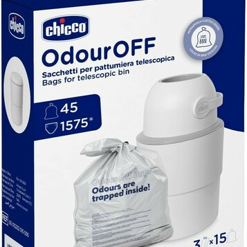 Chicco Odor Off woreczki na pieluchy, 45 szt. (3 rolki po 15)