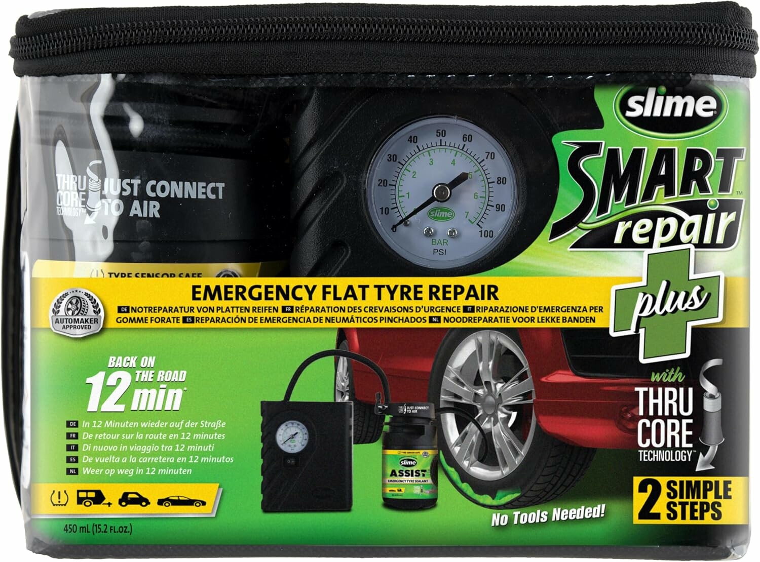 Slime Smart Repair Plus - zestaw awaryjny do naprawy opon z pompką i uszczelniaczem