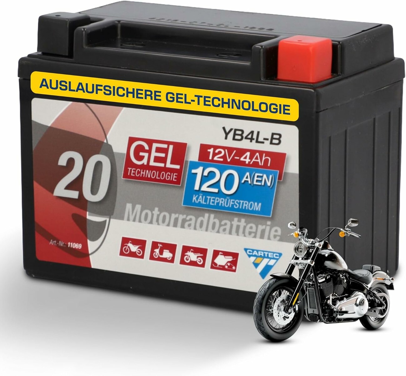 Cartec Akumulator motocyklowy YB4L-B 4Ah 120A – żelowy