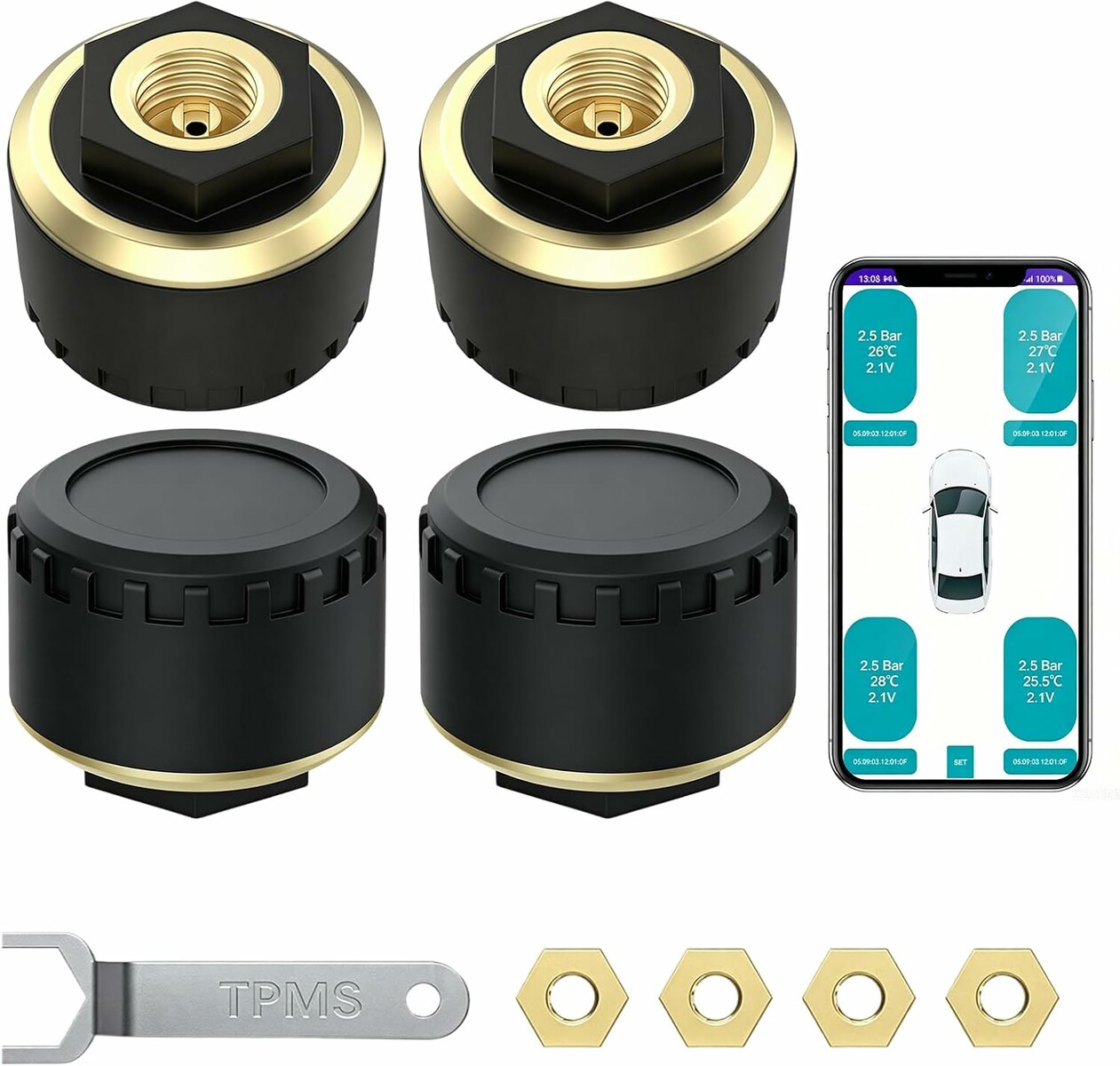 TECKZOON Czujniki ciśnienia w oponach TPMS do motocykla, 4 szt.