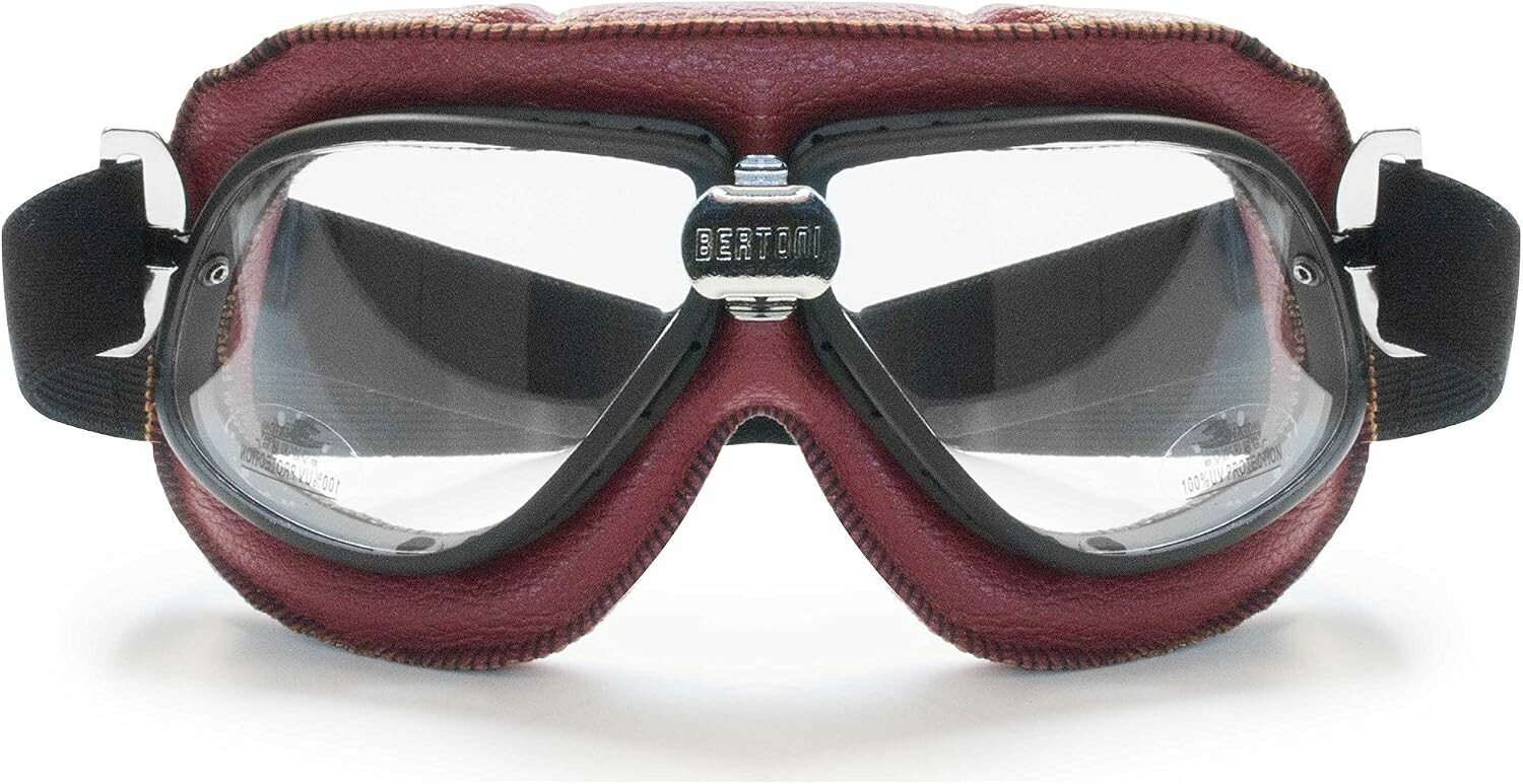 BERTONI AF196 – okulary motocyklowe skórzane do kasków otwartych, czerwone