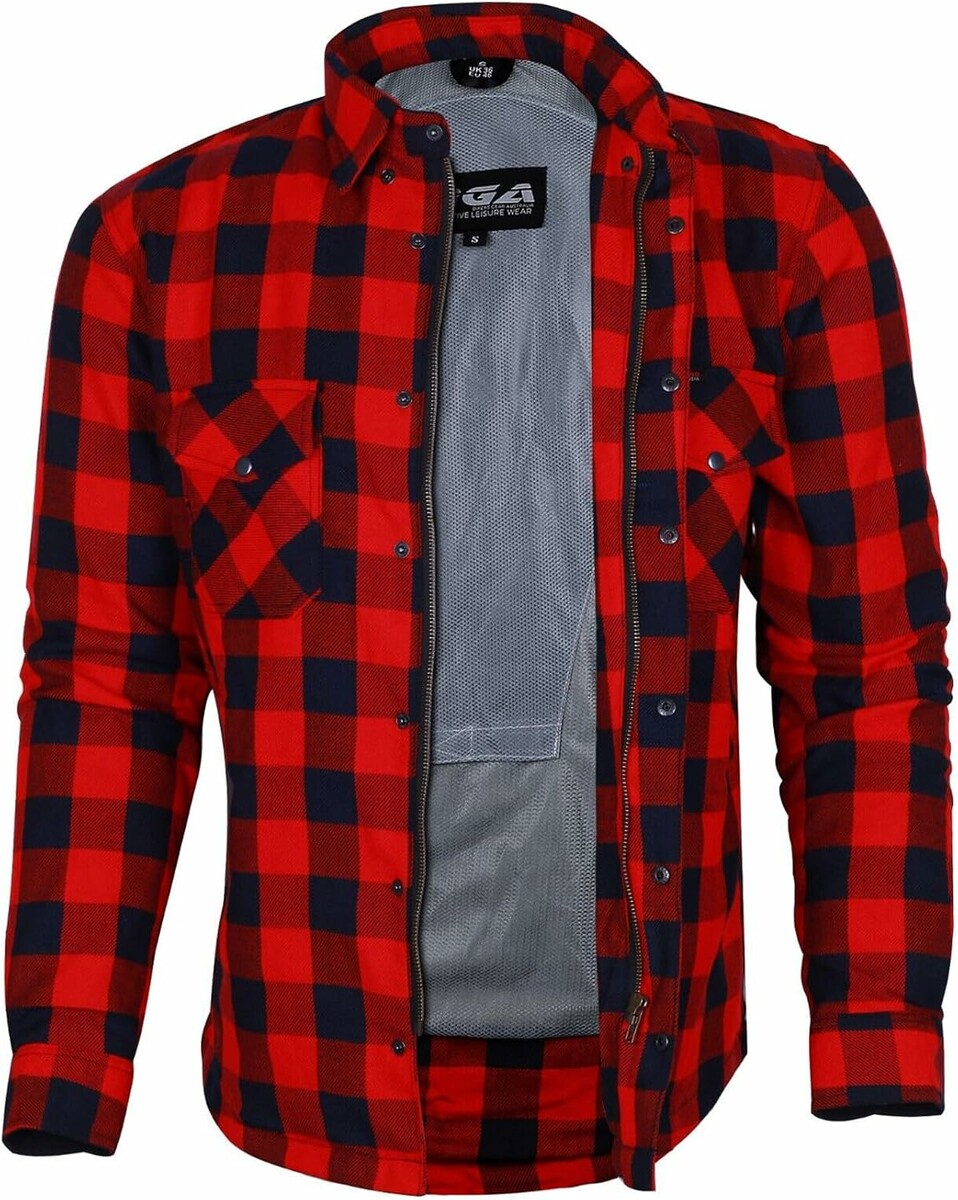 Bikers Gear Australia – motocyklowa koszula flanelowa z kevlarem, czerwono-czarna 2XL