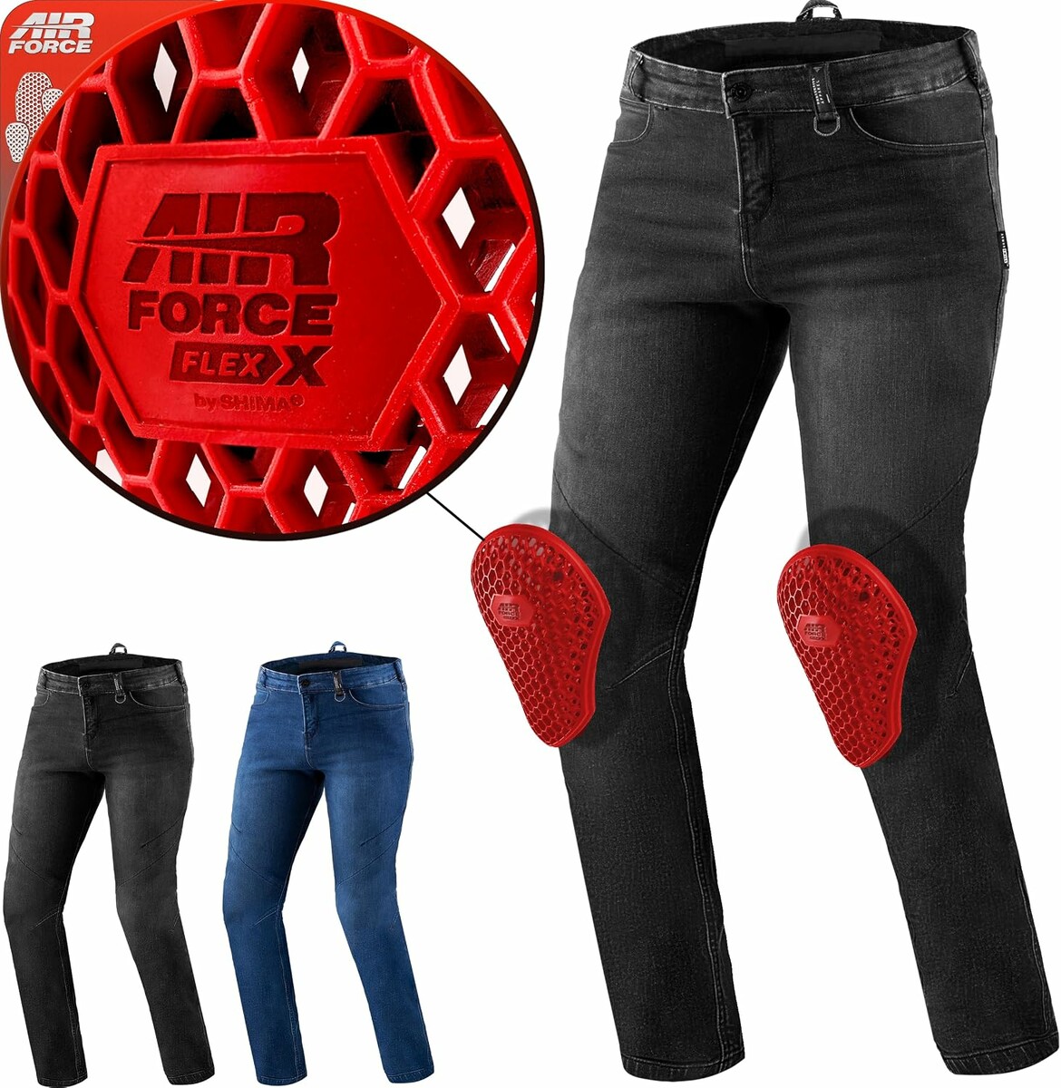 SHIMA Rider – męskie spodnie motocyklowe dżinsowe z ochraniaczami, czarne 32W/32L