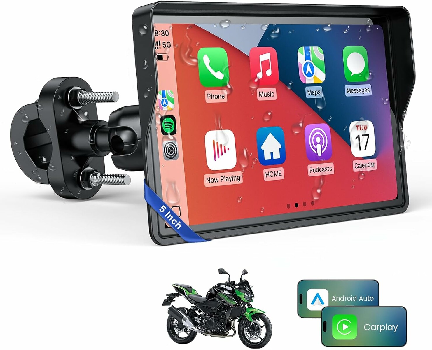 WonVon nawigacja motocyklowa GPS 5 cali z CarPlay i Android Auto
