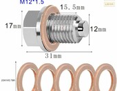 Wohlstand Magnetyczna śruba spustowa oleju M12x1,5 z 5 uszczelkami miedzianymi – zdjęcie 4