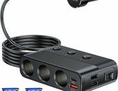 Hoembpn Rozdzielacz zapalniczki samochodowej 3x12V + 4x USB, woltomierz LED – zdjęcie 1