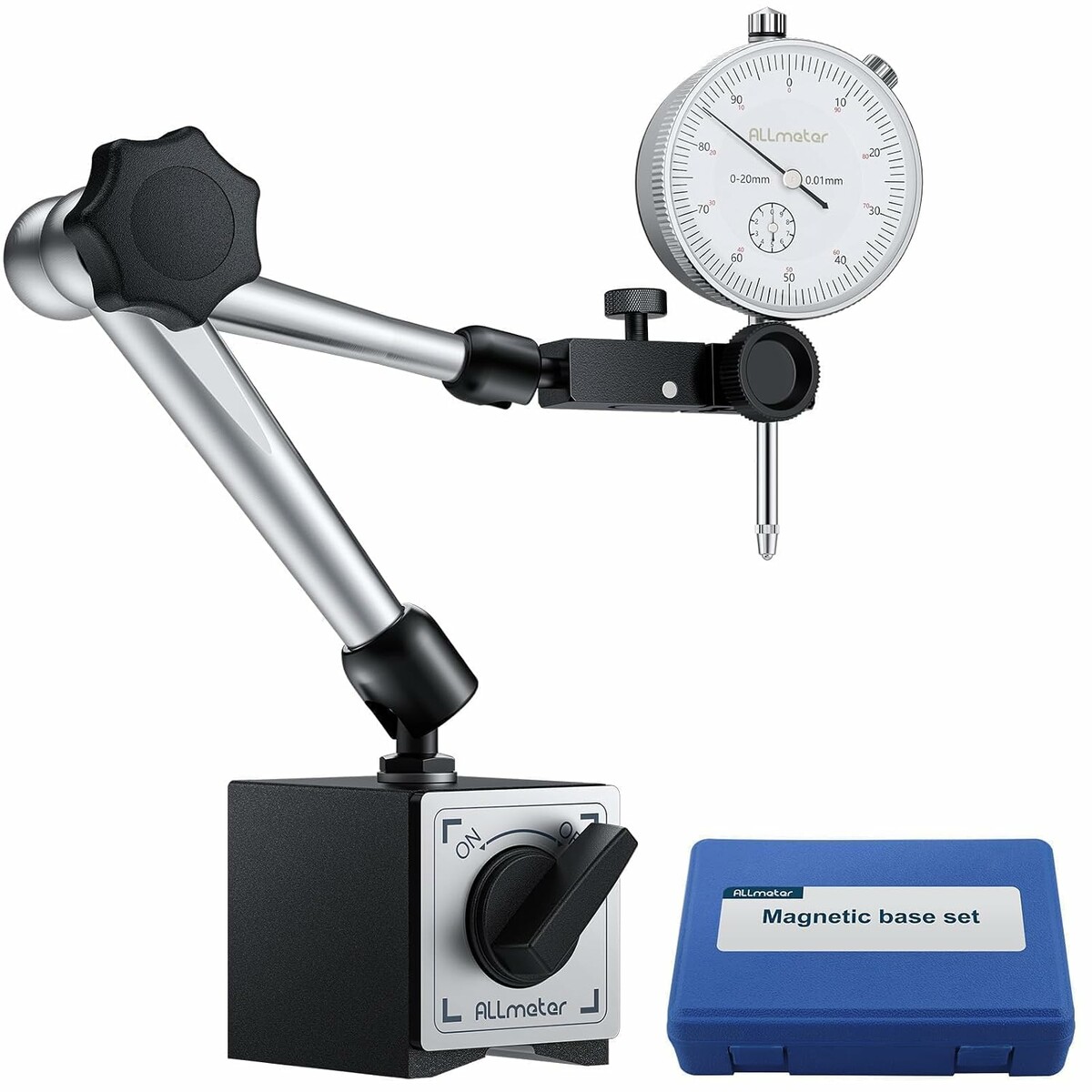 ALLmeter Czujnik zegarowy 0-20 mm ze statywem magnetycznym 80 kg