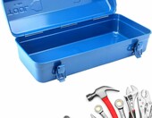 QWORK Skrzynka narzedziowa metalowa 41 cm, niebieska – zdjęcie 3