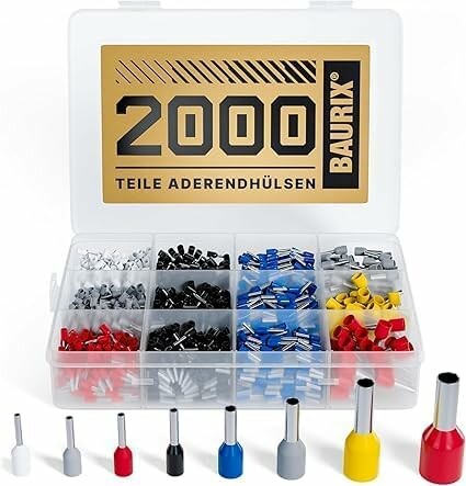 Zestaw tulejek elektrycznych zaciskowych BAURIX 2000 szt., 0,5-10 mm2, DIN 46228-4