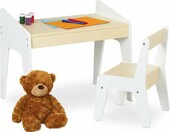 Stolik i krzeslo dla dzieci Relaxdays, zestaw mebli dziecięcych, bezowo-bialy – zdjęcie 1
