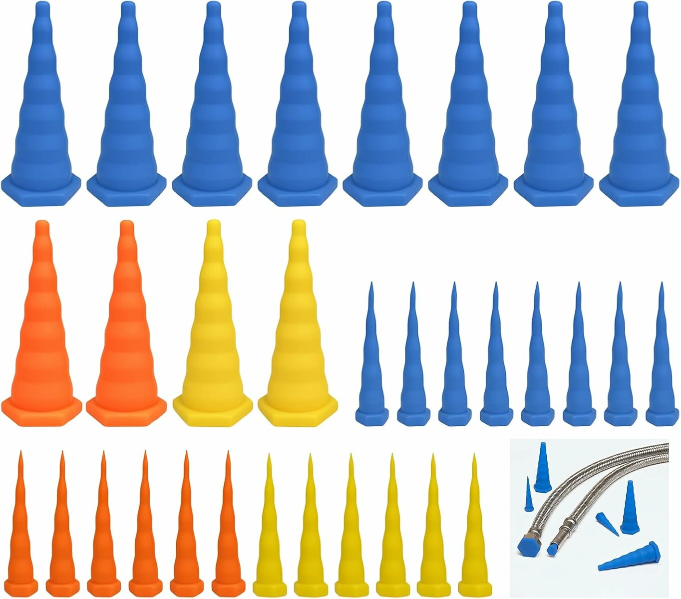 Korki hydrauliczne stozkowe Lechengjia, zestaw 36 szt. (12 srednich + 24 male)