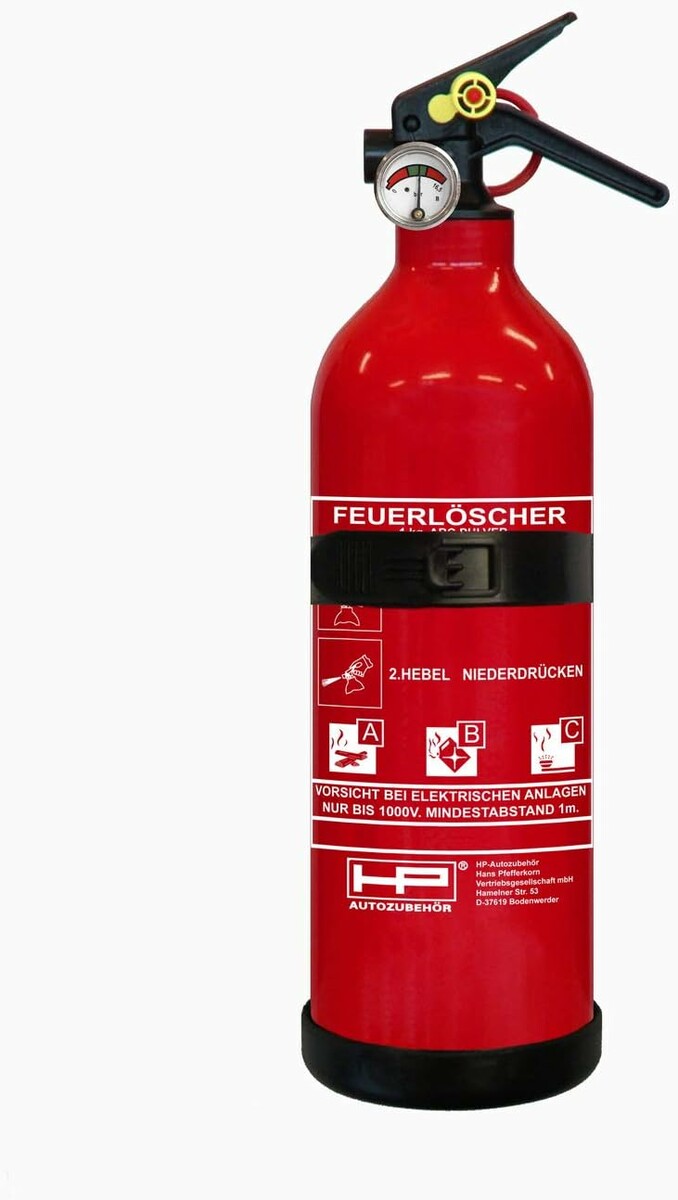 Gasnica samochodowa HP-Autozubehor ABC 1 kg, proszkowa, DIN EN 3, czerwona