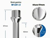 Sruby do kol GAsupply M12x1,5x40mm, leb stozkowy, komplet 20 szt. (BMW) – zdjęcie 2