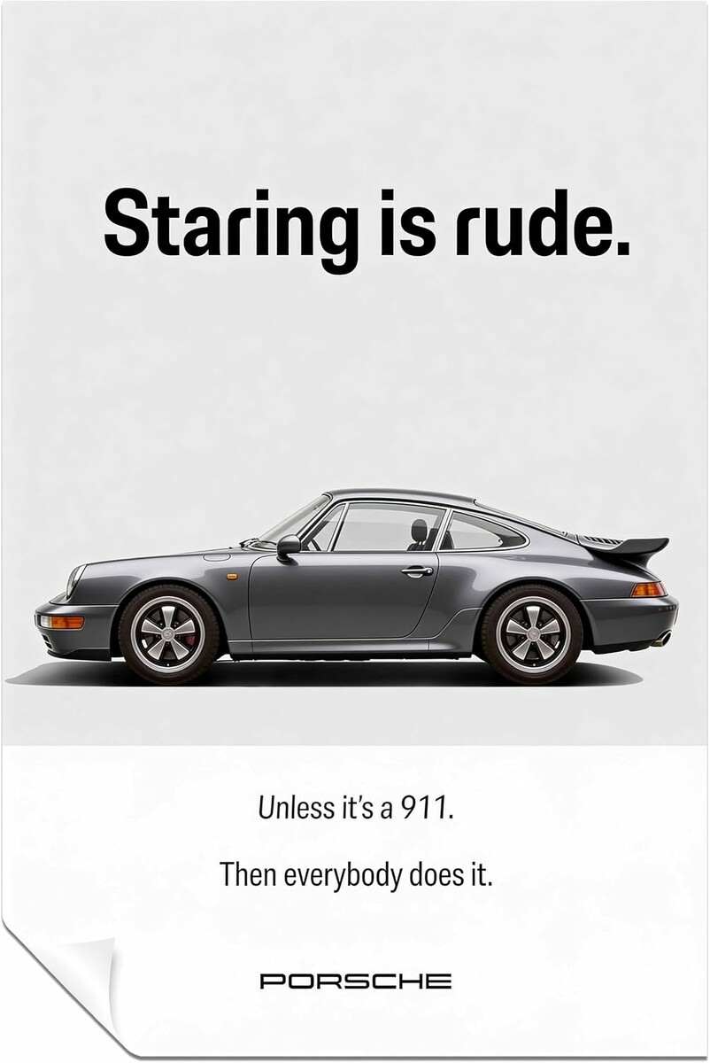 Panther Print plakat samochodowy Porsche 911, czarno-bialy, 61x41 cm