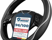 Upgrade4cars Pokrowiec na kierownicę 37-38 cm – ekoskóra, biało-czarny – zdjęcie 1