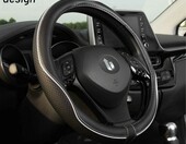 Upgrade4cars Pokrowiec na kierownicę 37-38 cm – ekoskóra, biało-czarny – zdjęcie 2