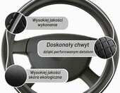 Upgrade4cars Pokrowiec na kierownicę 37-38 cm – ekoskóra, biało-czarny – zdjęcie 4