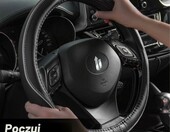 Upgrade4cars Pokrowiec na kierownicę 37-38 cm – ekoskóra, biało-czarny – zdjęcie 5