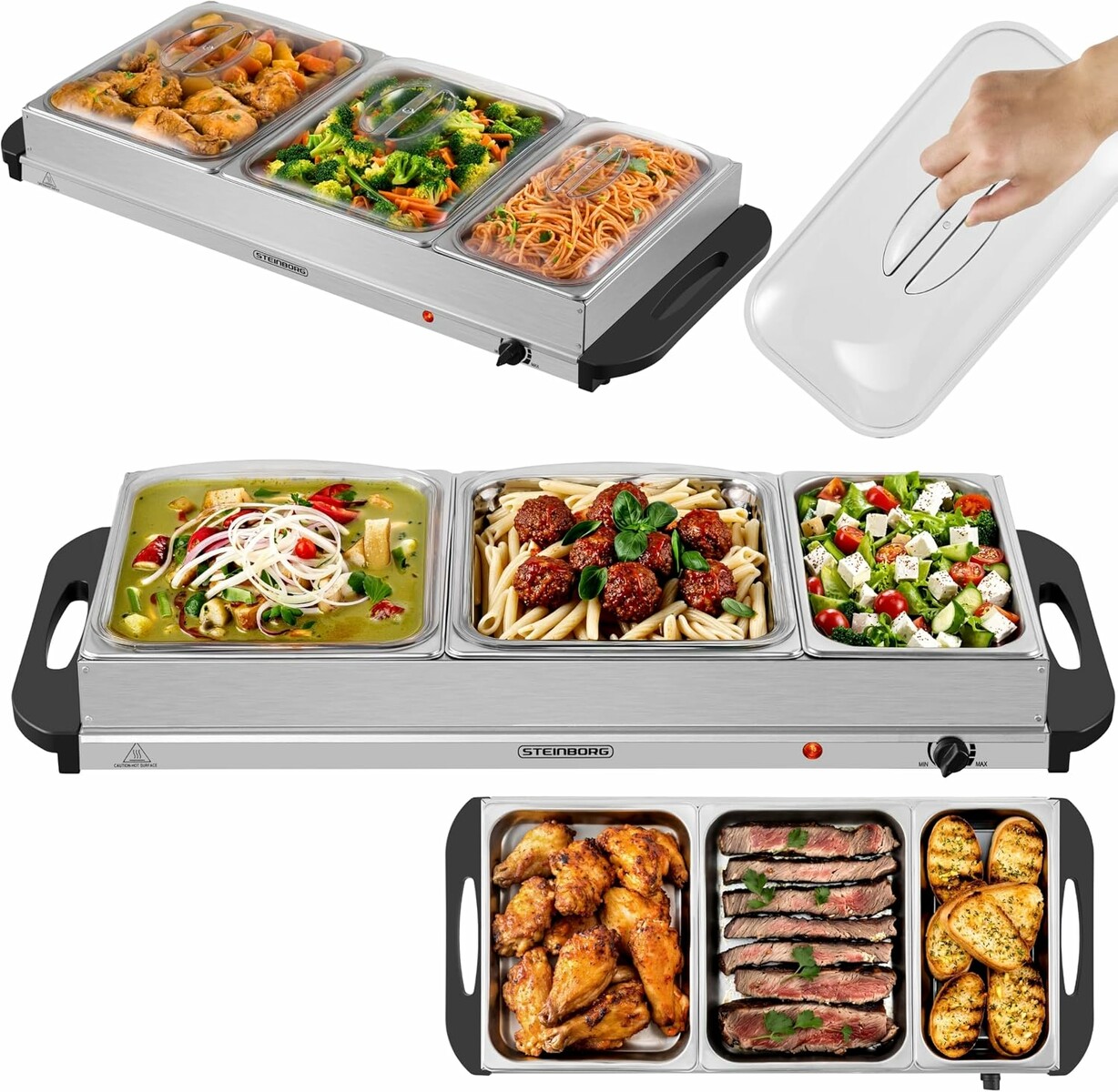 Steinborg HD9006M - elektryczny podgrzewacz gastronomiczny bufetowy, 3 pojemniki