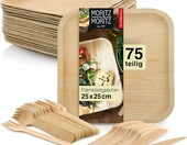 Moritz & Moritz zestaw 25 talerzy i sztućców jednorazowych z liści palmowych – zdjęcie 1
