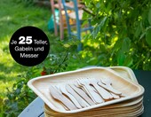 Moritz & Moritz zestaw 25 talerzy i sztućców jednorazowych z liści palmowych – zdjęcie 2