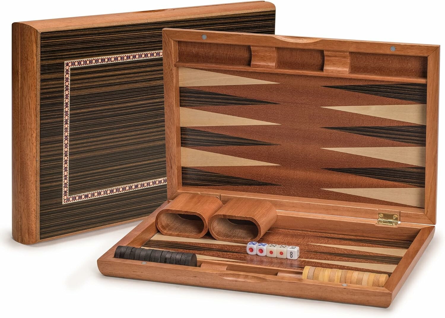 Tryktrak (backgammon) drewniany z intarsją 33 cm - Yellow Mountain Imports