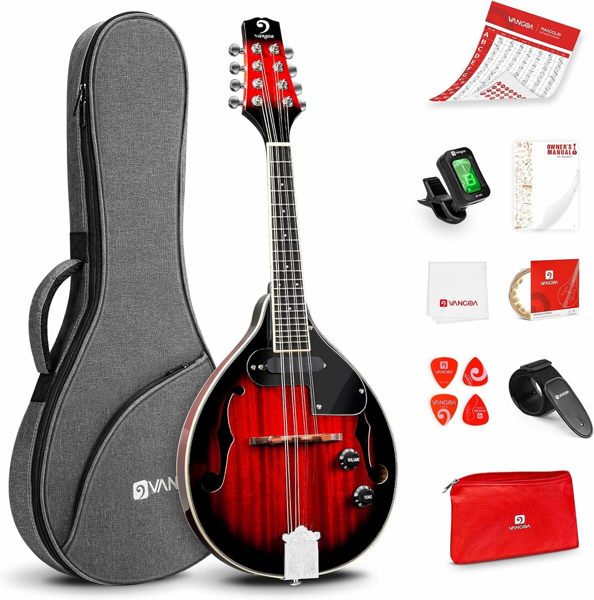 Vangoa A-Style - mandolina elektroakustyczna 8-strunowa, Red Sunburst
