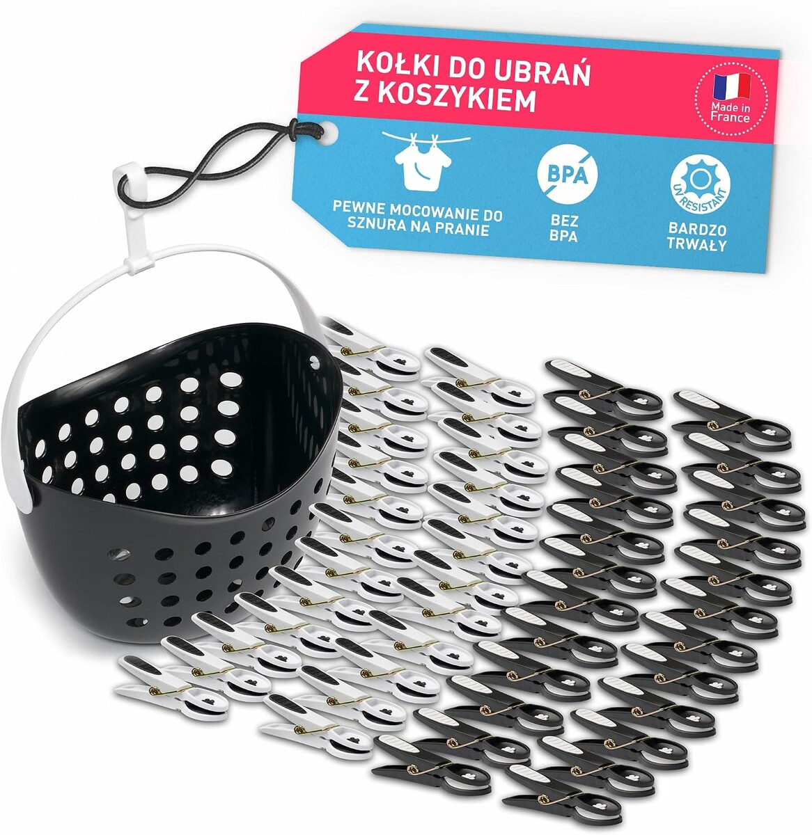 culiclean zestaw 40 klamerek do prania z koszykiem, miękkie klipsy