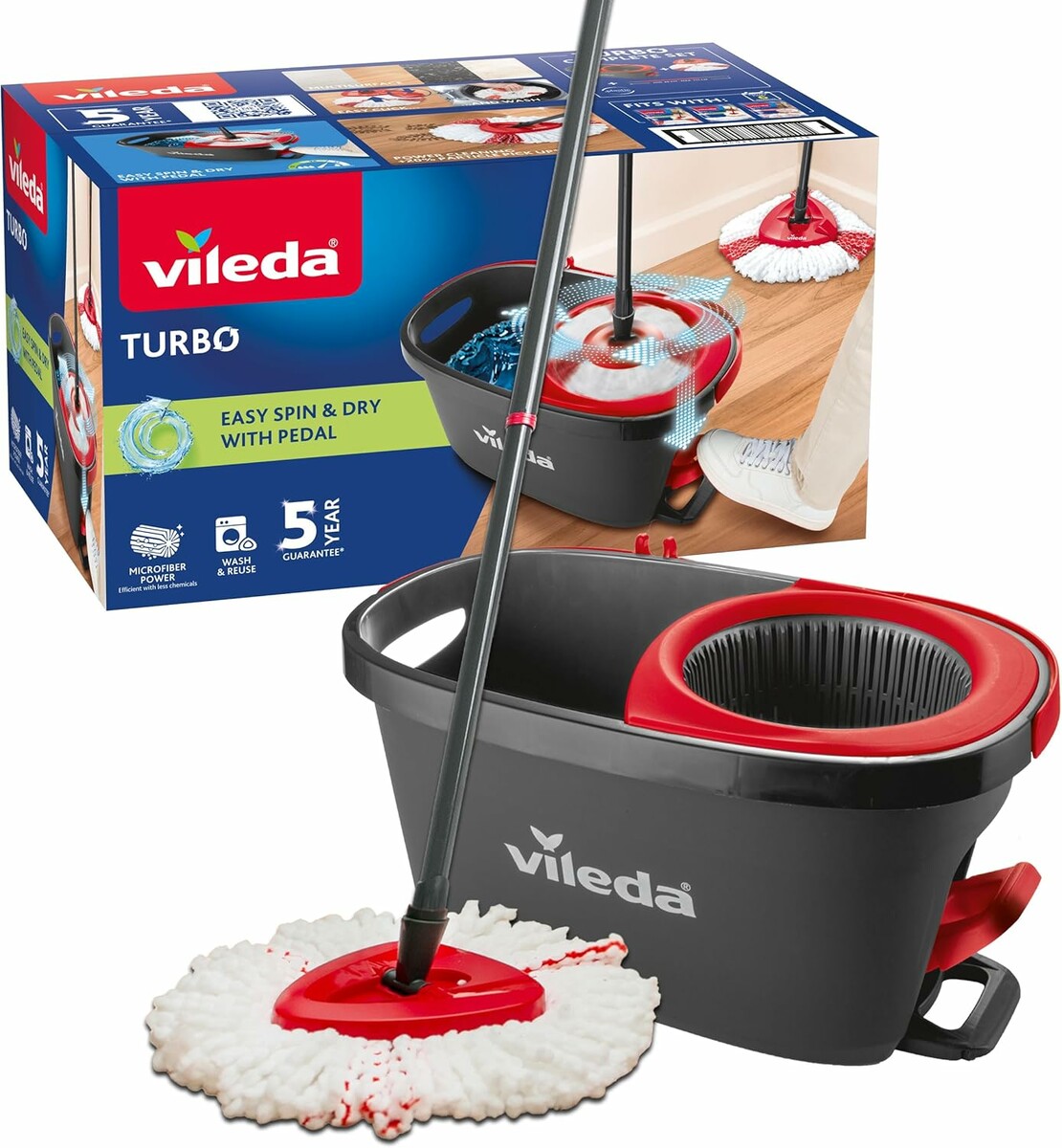 Vileda Turbo mop obrotowy z wiadrem i pedałem nożnym, mikrofibra