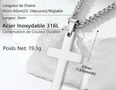 Wisiorek męski PROSTEEL w kształcie krzyża, stal nierdzewna 316L, srebrny – zdjęcie 3