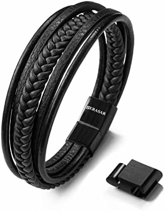 Bransoletka męska skórzana SERASAR Premium Braid, zapięcie magnetyczne