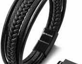 Bransoletka męska skórzana SERASAR Premium Braid, zapięcie magnetyczne – zdjęcie 1