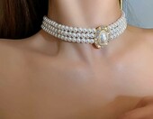 Naszyjnik ślubny Octwine wielowarstwowy, perły i kryształ, choker – zdjęcie 3