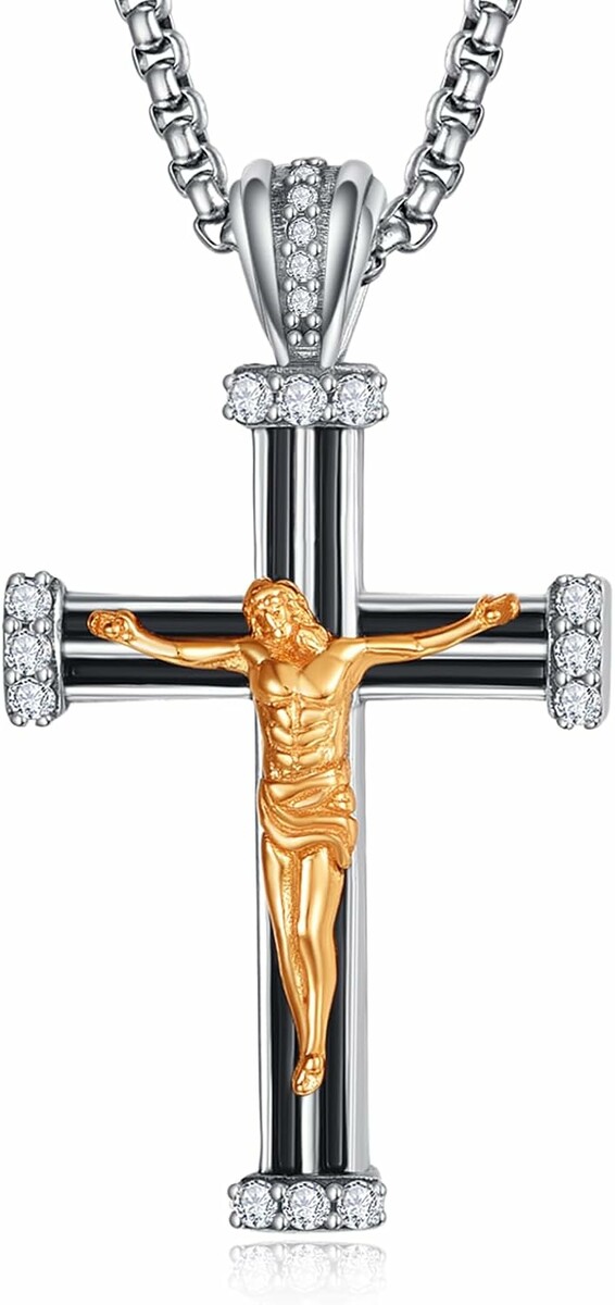 Naszyjnik z krzyżykiem praymos, srebro 925, krucyfiks z cyrkonią